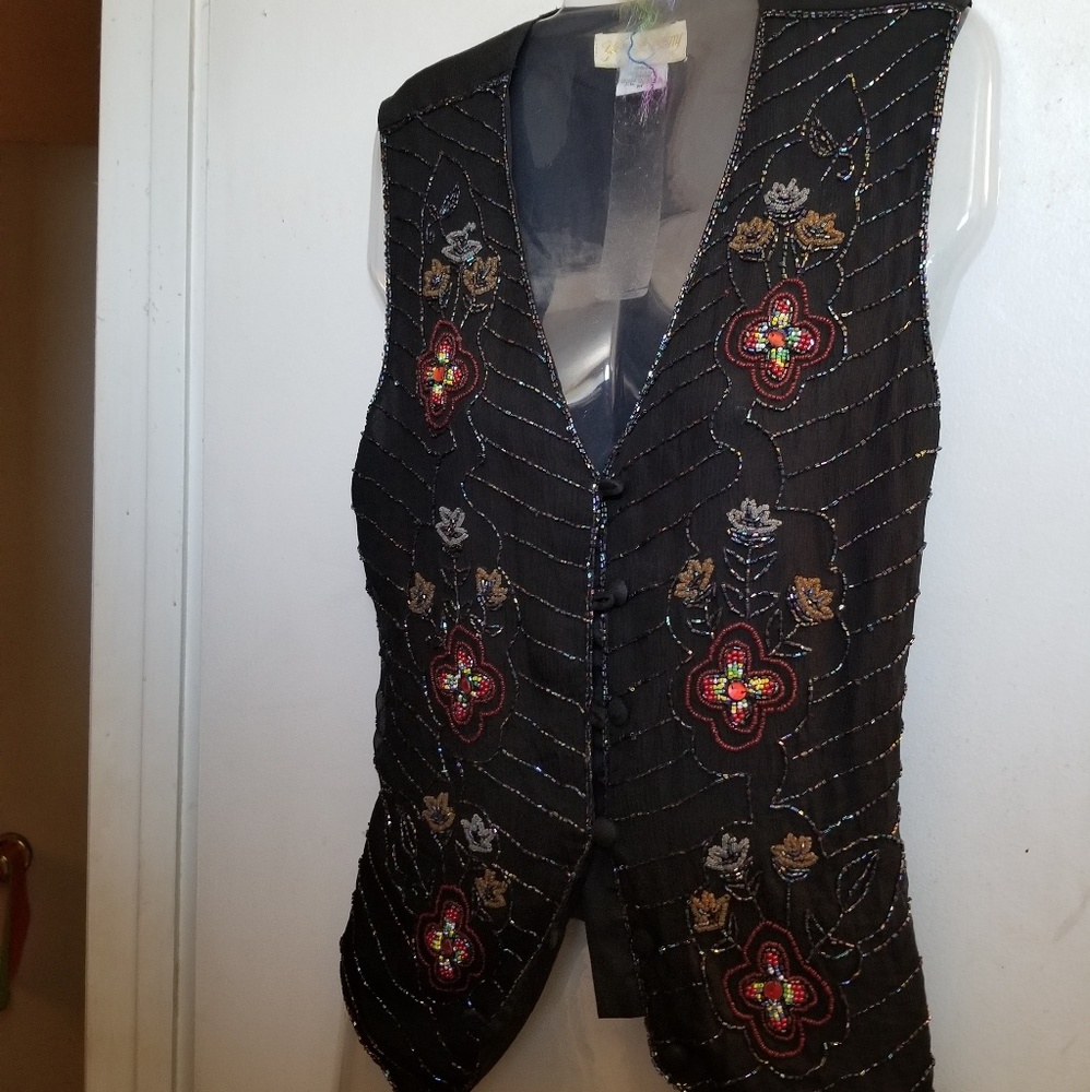 Vintage silk beaded vest